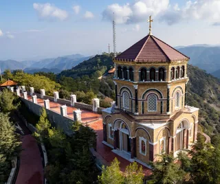 Mountain church surrounded by Troodos peaks