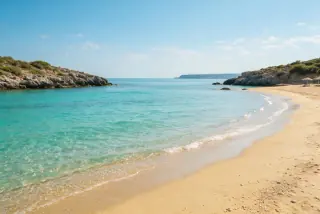 Golden sand cove with turquoise water