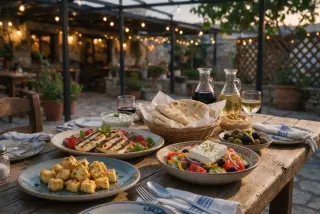 Cypriot meze table at dusk