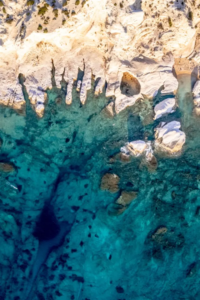 Aerial view of the white rocks and sea caves near Paphos, Cyprus